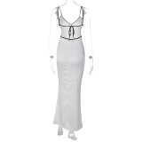 Sexy Sling Tie Up Backless Maxi Dress LJSF-D2C11478W