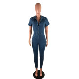 Fashion Short Sleeve Denim Jumpsuit LX-6861