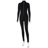 Long Sleeve Zipper Solid Jumpsuit LJSF-P1B7079W
