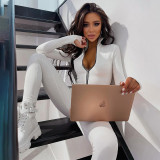 Long Sleeve Zipper Solid Jumpsuit LJSF-P1B7079W