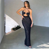 Sexy Hollow Out Halter Maxi Dress GYME-K22D15278