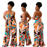Colorful Print Tube Tops Loose Jumpsuit QYXZ-9917