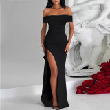Sexy Solid One Shoulder Split Maxi Dress XHSY-6818