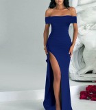 Sexy Solid One Shoulder Split Maxi Dress XHSY-6818