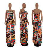 Colorful Print Tube Tops Loose Jumpsuit QYXZ-9917