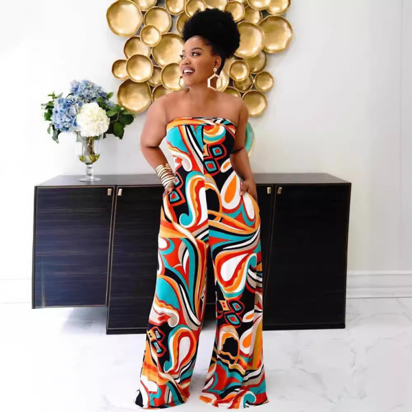 Colorful Print Tube Tops Loose Jumpsuit QYXZ-9917