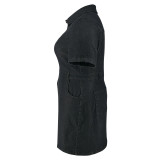 Plus Size Lapel Single-breasted Denim Mini Dress GDAM-218501
