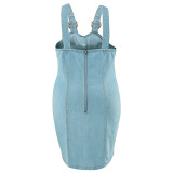 Plus Size Denim Sling Tassel Sleeveless Mini Dress GDAM-218505