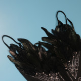 Hot Drill Feather Splicing Sling Mini Dress NY-3159