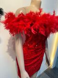 Sequin Feather Splicing Tube Tops Dress NY-3176