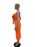 Sexy Knit Wrap Solid Color Skirt Set QXTF-83013