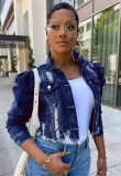 Ripped Bubble Sleeve Denim Jacket GQDH-911