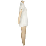 Solid Cardigan Shirt And Short 2 Piece Set AIL-277