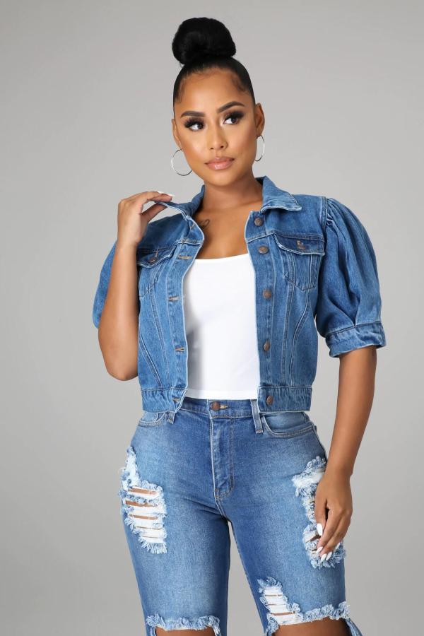 Bubble Short Sleeve Fashion Denim Coat GQDH-1066