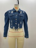 Ripped Bubble Sleeve Denim Jacket GQDH-911