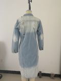 Fashion Denim Long Sleeve Holes Long Coat GQDH-932