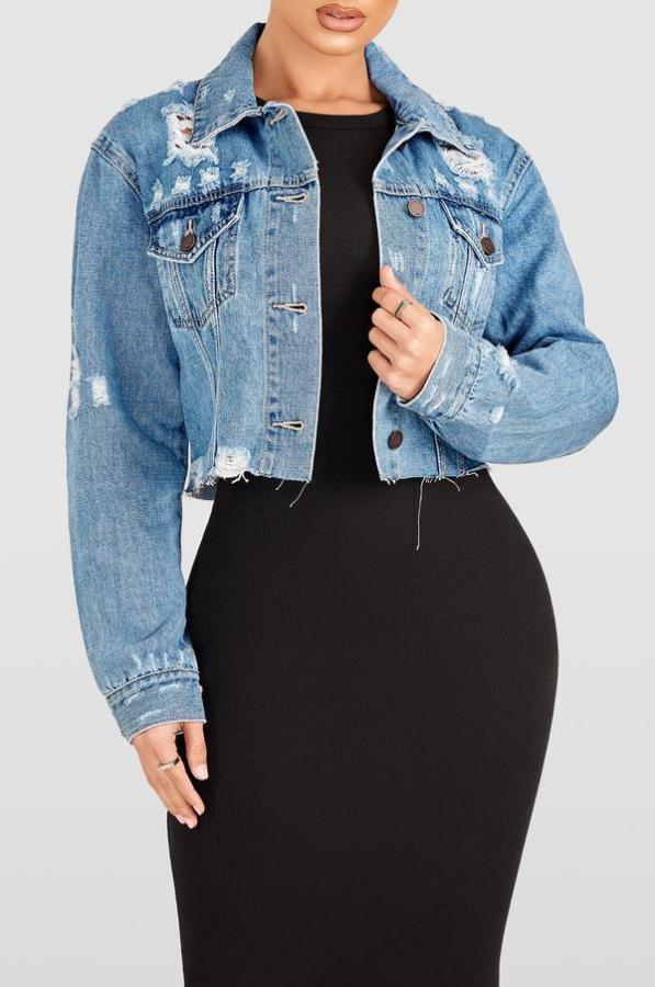Denim Holes Long Sleeve Short Coats GQDH-1052