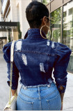 Ripped Bubble Sleeve Denim Jacket GQDH-911