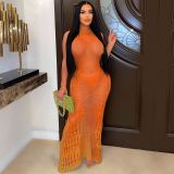 Sunscreen Smocked Knit Beach Maxi Dress OSM-4460