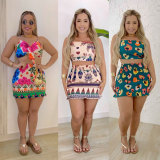 Sexy Print Wrap Chest Two PIece Skirt Set NY-10795