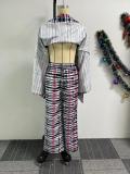 Printed Irregular Hem Wide Leg Two Piece Pant Set NY-10801