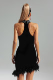 Hot Drill Feather Sleeveless Pearl Mini Dress NY-3191