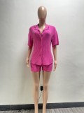Solid Color Short Sleeve Shirt Shorts Two Piece Set NYF-8177