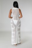 Sunscreen Smocked Knit Beach Maxi Dress OSM-4460