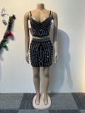 Sexy Hot Drill Sling Vest Two Piece Skirt Set NY-3197