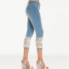 Plus Size Lace Patchwork Denim Seven-point Jeans XCFF-3147