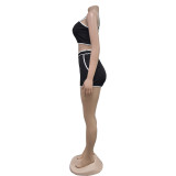 Solid Color Sling Tank Tops Two Piece Shorts Set BY-6966