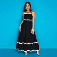 Wave Webbing Patchwork Sling Maxi  Dress CYA-901258