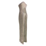 Solid Color Sleeveless Split Knits Maxi Dress MDF-5503