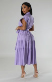 Solid Color Short Sleeve Long Shirt Dress XHXF-966