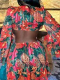 Floral Deep V Flared Sleeve Tie Up Mini Dress QODY-6035