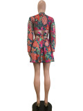 Floral Deep V Flared Sleeve Tie Up Mini Dress QODY-6035