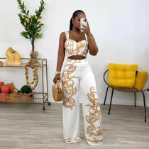 Print Sling High Waist Wide Leg Pant Two Piece Set NY-10805