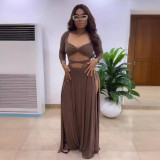Square Neck Hollow Out Tight Split Maxi Dress NY-10815