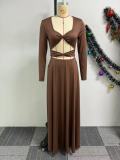 Square Neck Hollow Out Tight Split Maxi Dress NY-10815