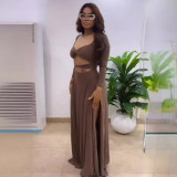 Square Neck Hollow Out Tight Split Maxi Dress NY-10815
