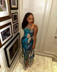 Fashion Printed Wrap Slit Ruffle Midi Dress QODY-6033