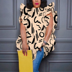 Plus Size Print Ruffled Loose Top Blouse NNWF-8018