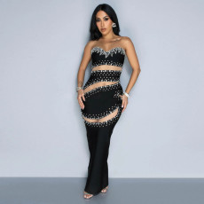 Wrap Chest Sleeveless Hot Drill Split Evening Dress CYA-901245