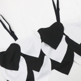 Color Block Sling Vest And Spit Skirt Two Piece Set CYA-901307