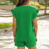 Ruffle Sleeve Shorts Drawstring Casual Two Piece Set ME-Q24S8521