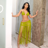 Braided Solid Color Tassel Beach Skirts Suit OSM-AJ4462
