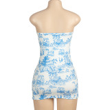 Sexy Print Slim Tube Tops Mini Dress GAXB-A474DS