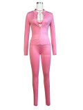 Long Sleeve Solid Tight Two Piece Pants Set CH-24042