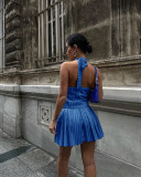 Fashion V-neck Sleeveless Vest Top Pleated Skirt Set MDF-5500