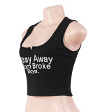 Solid Letter Print Slim Tank Tops GAXB-W098TP